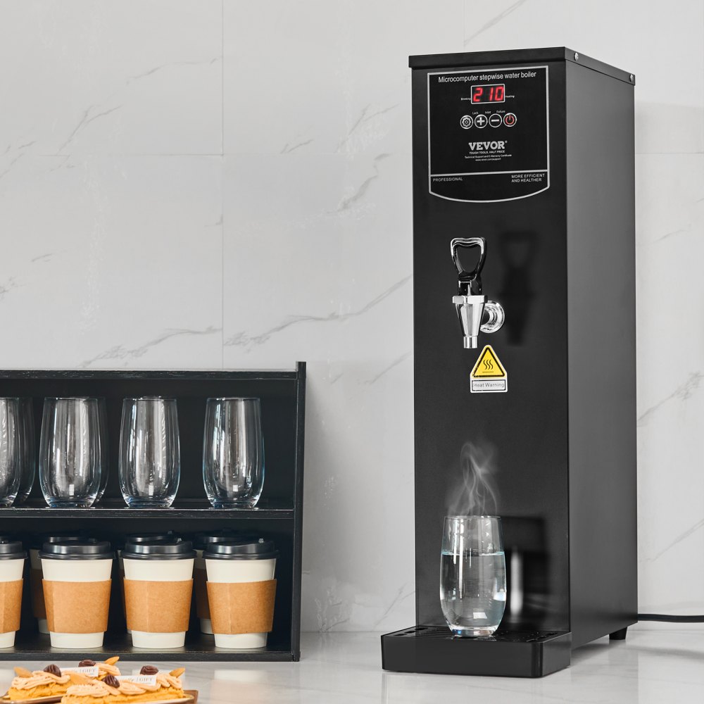 VEVOR Commerciële 20L elektrische heetwaterdispenser met roestvrijstalen verwarmingsbuis, 2500W, geleidelijke snelle verwarming, 50L per uur, heetwaterboiler, voor koffie- en theerestaurants
