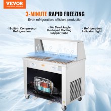 VEVOR gefrituurde ijsrollermachine, 2 stuks 380 x 380 mm vierkante pannen voor het frituren van ijs, commerciële roestvrijstalen ijsmachine met compressor en 4 schrapers