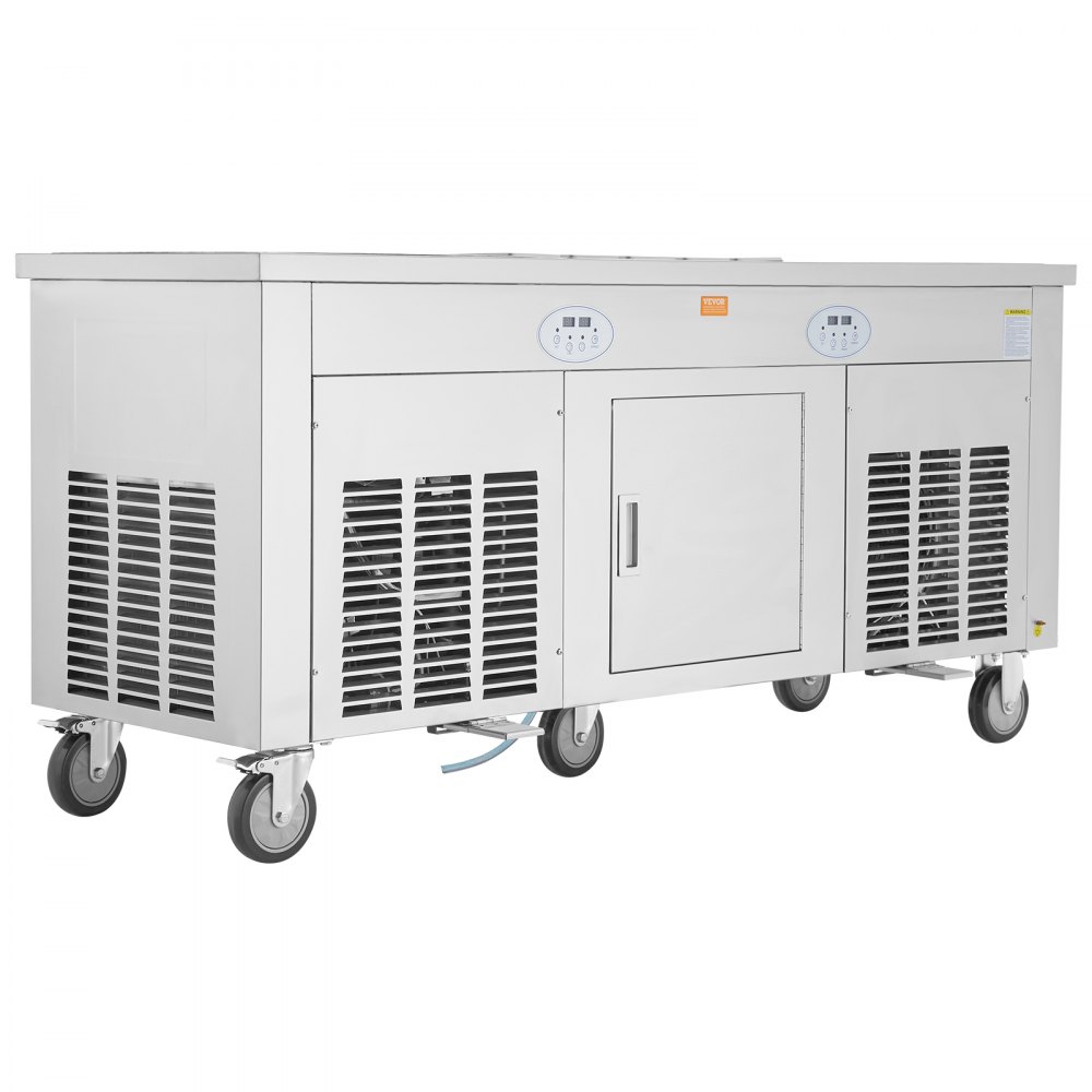 VEVOR Rolbare IJsmachine, 2 stuks vierkante bakjes van 45 x 45 cm voor het bakken van ijs, commerciële ijsmachine met compressor en 4 schrapers, voor ijs en bevroren yoghurt