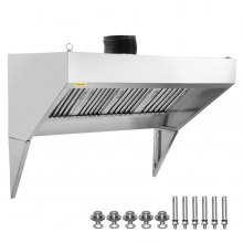 VEVOR Commercial Exhaust Hood, 9FT Food Truck Hood Exhaust, 201 Stainless Steel Concession Trailer Hood with 4 Detachable U-shaped Grid Oil Filter Mesh, Rust Resistant Vent Hood for Kitchen Restaurant