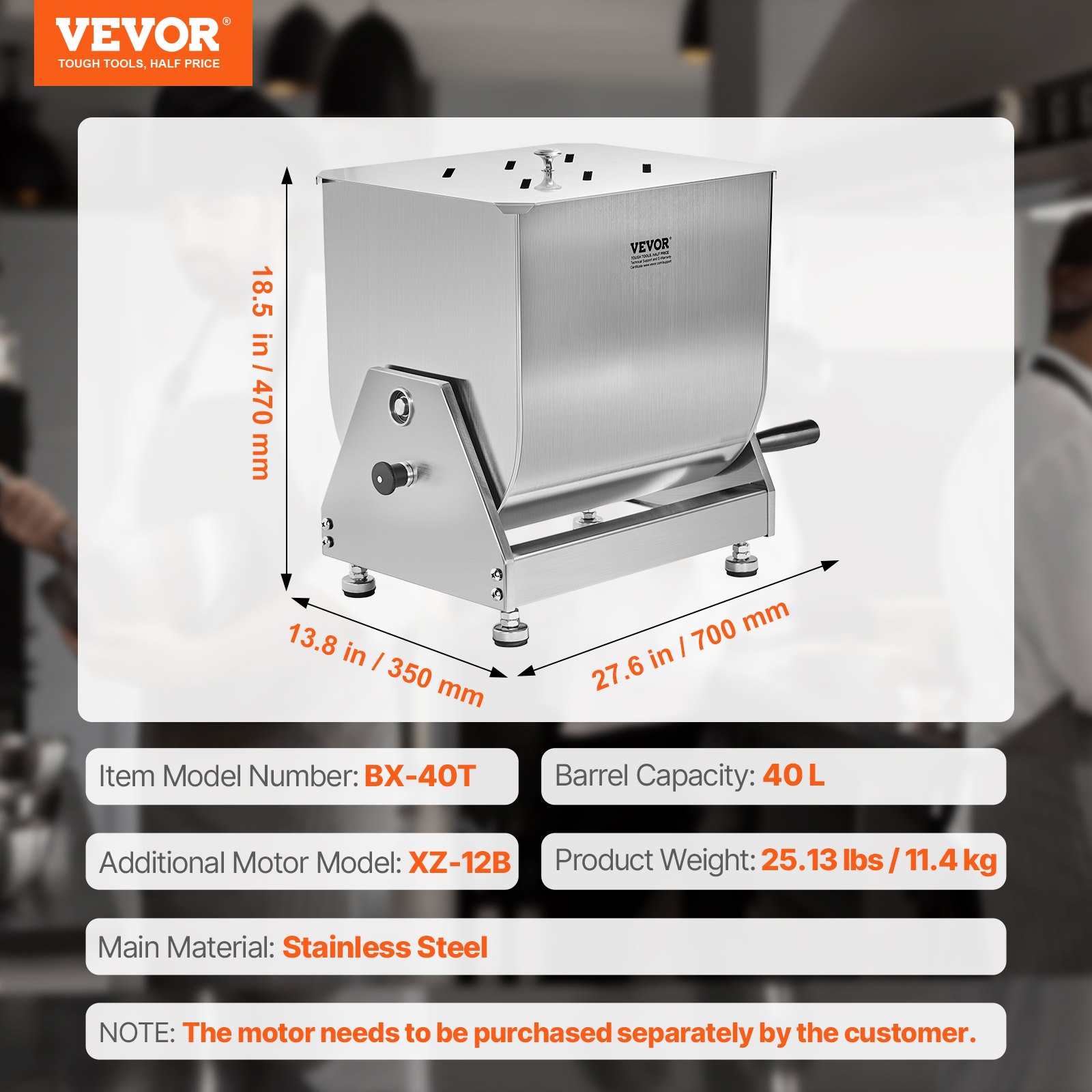 VEVOR Handmatige vleesmenger 80 L Vleesverwerker met kantelbak (maximaal 36,29 kg vlees mengen), vleesmenger worstmenger met reductietandwiel, handmixer voor gehakt