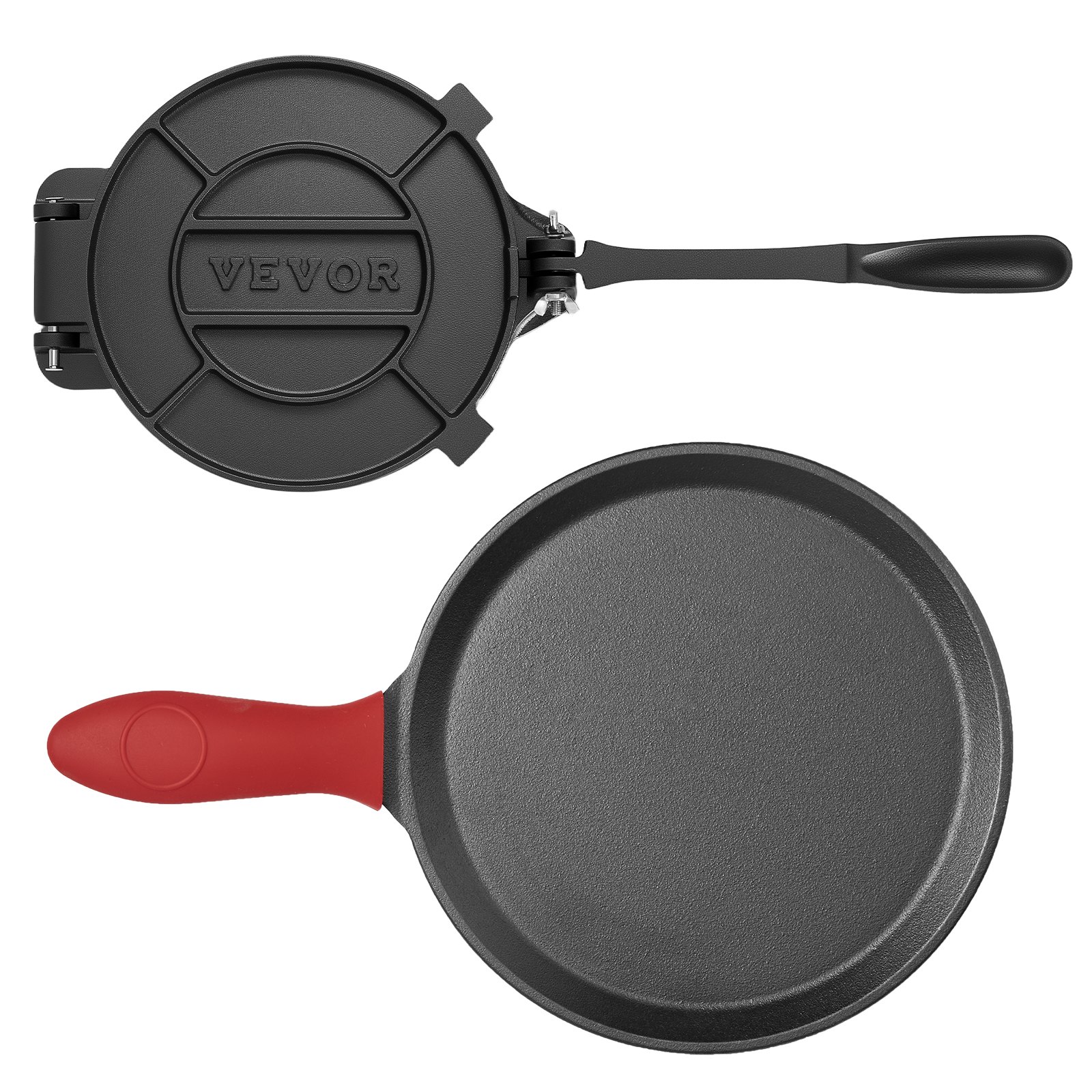 VEVOR Tortilla Press Taco Press (20 cm) Gemaakt van grijs ijzer, Robuuste Pataconera Maker met handvat en 100 stuks bakpapier, Deegpers voor tortilla's, Colombiaanse Pataconera Professionele Roti Maker