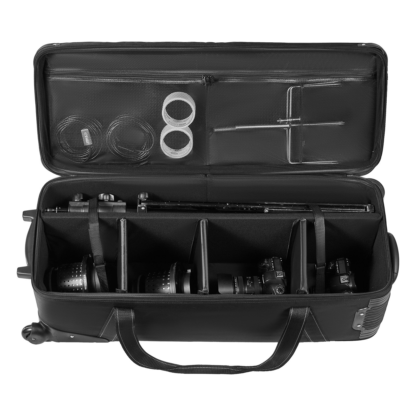 VEVOR Studio Equipment Trolley Case, 39.37 x 14.96 x 12.60 in / 100 x 38 x 32 cm, Rolling Camera Bag, Carrying Bag with Wheels Straps Padded Compartment Handle, for Light Stands, Tripods, Telescopes