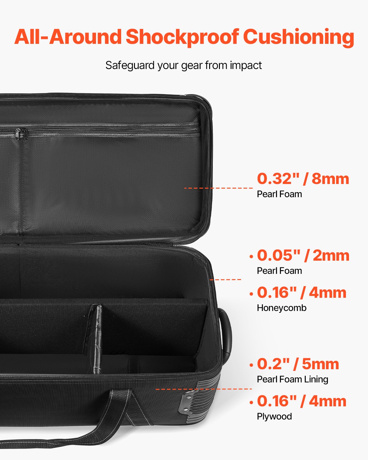 VEVOR Studio Trolley 100x38x32 cm, Transporttas, Koffer voor Studioapparatuur, Studiotas op wielen, Draagtas met wielen, Riemen, Gevoerd compartiment, Handvat, voor Statieven, Telescopen