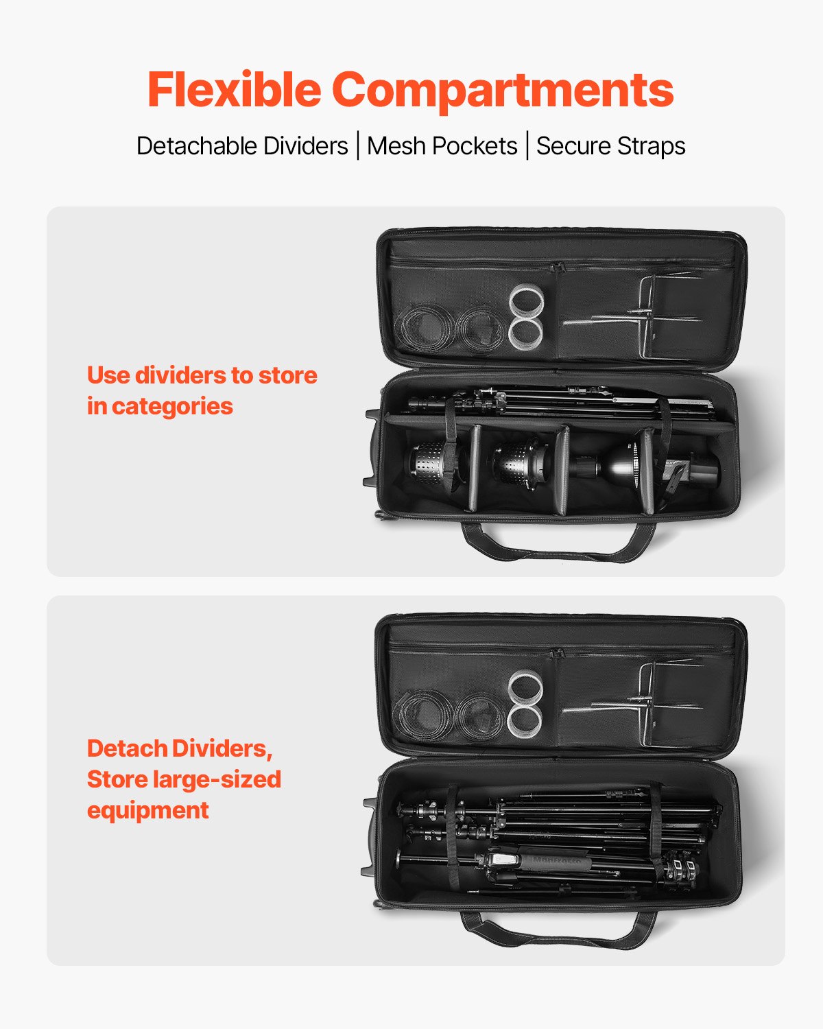 VEVOR Studio Trolley 100x38x32 cm, Transporttas, Koffer voor Studioapparatuur, Studiotas op wielen, Draagtas met wielen, Riemen, Gevoerd compartiment, Handvat, voor Statieven, Telescopen