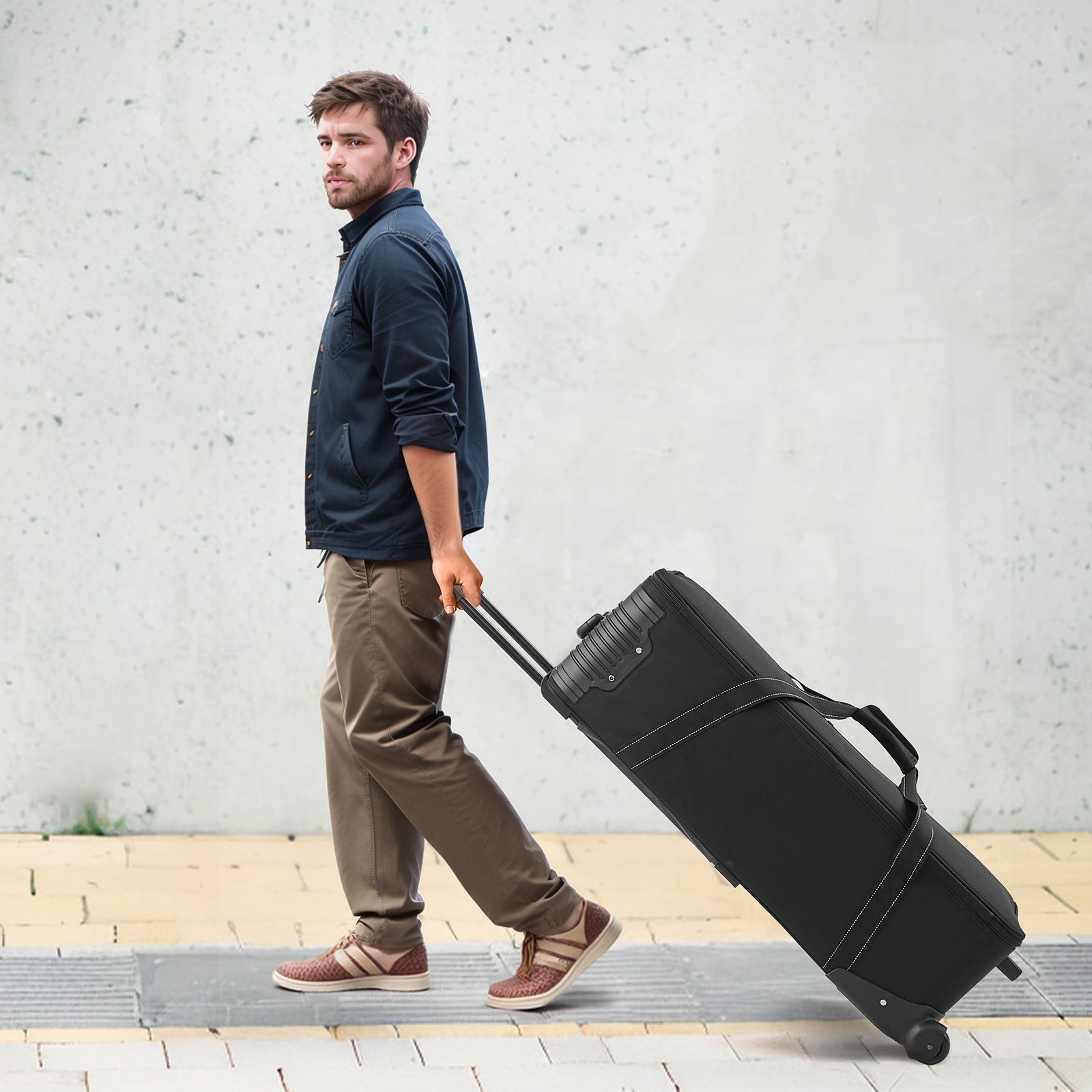 VEVOR Studio Equipment Trolley Case, 35.83 x 11.81 x 14 in / 91 x 30 x 35.5 cm, Rolling Camera Bag, Carrying Bag with Wheels Straps Padded Compartment Handle, for Light Stands, Tripods, Telescopes