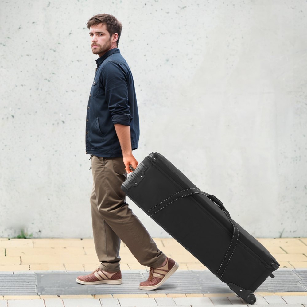 VEVOR Studio Equipment Trolley Case, 51.57 x 14.37 x 14.96 in / 131 x 36.5 x 38 cm, Rolling Camera Bag, Carrying Bag with Wheels Straps Padded Compartment Handle, for Light Stands, Tripods, Telescopes