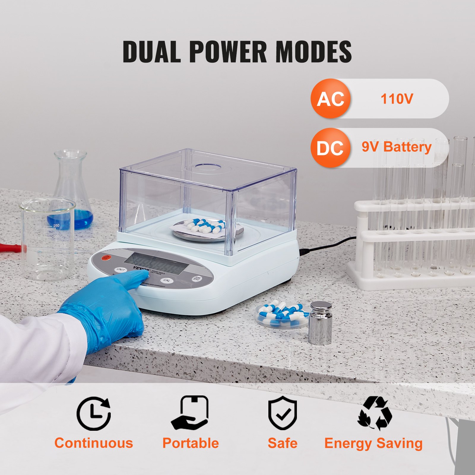 VEVOR analytische weegschaal, laboratoriumweegschaal, 500 g x 0,001 g nauwkeurigheid, digitale analytische elektronische precisieweegschaal voor keuken en sieraden, industriële weegschaal, weegschaal met 13 eenheidsconversies.