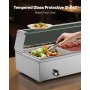 VEVOR Commerciële Voedselwarmer met Glazen Deksel en 5 Containers (1/2 Formaat) 1,5 kW Buffet Warmer Roestvrij Staal, Buffet Containers Buffet Waterbad Voedselwarmer Station voor Restaurants Feesten Buffetten