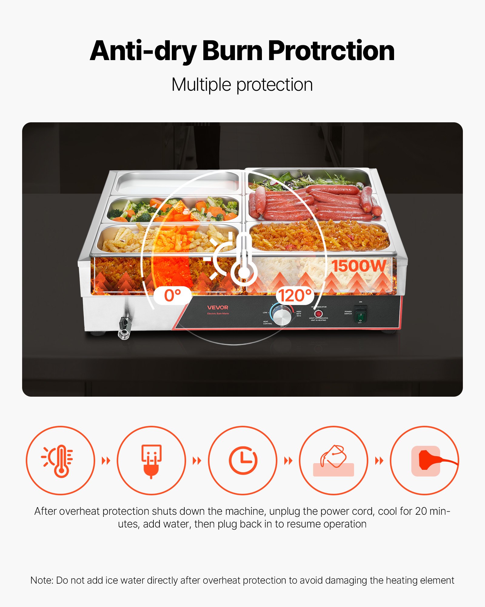 VEVOR Commerciële Voedselwarmer met 6 Containers (1/3 formaat) & Netsnoer, 1500W Roestvrijstalen Buffetwarmer, Buffetcontainers, Buffet Waterbad Voedselwarmer voor Restaurants, Feesten en Buffetten