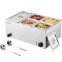 VEVOR Commercial Food Warmer, 5-Pan Electric Steam Table, 1200W Professional Countertop Stainless Steel Buffet Bain Marie with 86-185°F Temp Control for Catering, Buffet, Parties, Restaurants