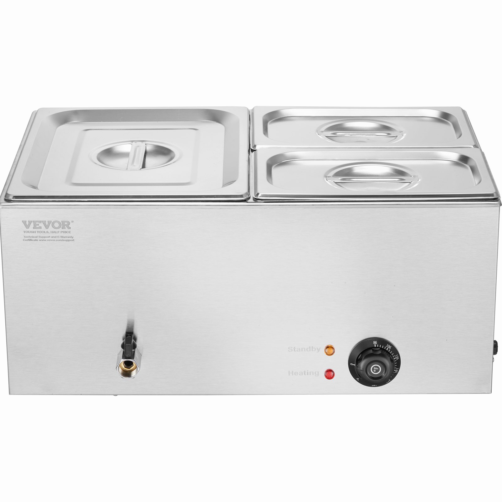 VEVOR Commercial Food Warmer, 3-Pan Electric Steam Table, 1200W Professional Countertop Stainless Steel Buffet Bain Marie with 86-185°F Temp Control for Catering, Buffet, Parties, Restaurants