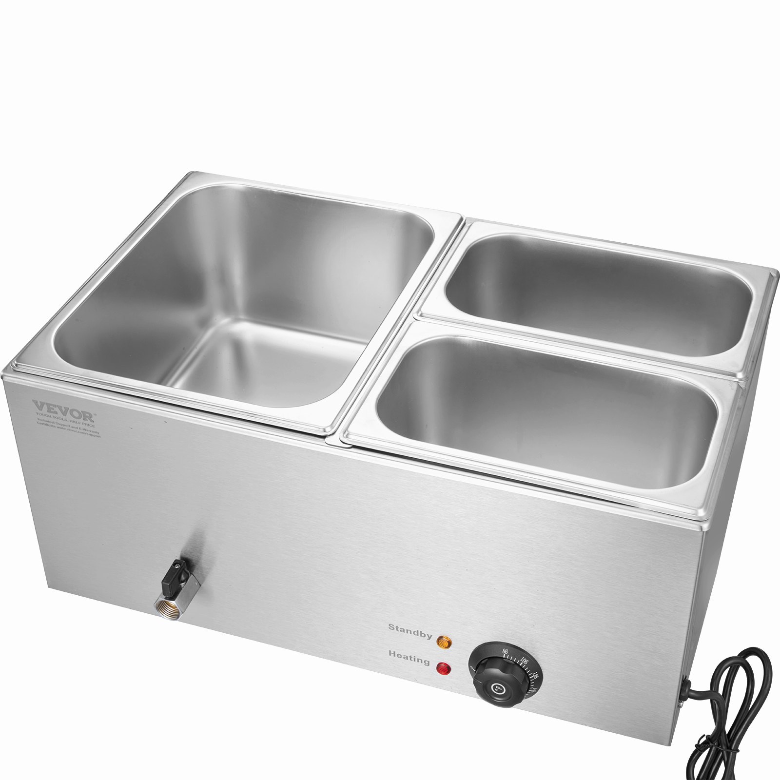 VEVOR Commercial Food Warmer, 3-Pan Electric Steam Table, 1200W Professional Countertop Stainless Steel Buffet Bain Marie with 86-185°F Temp Control for Catering, Buffet, Parties, Restaurants