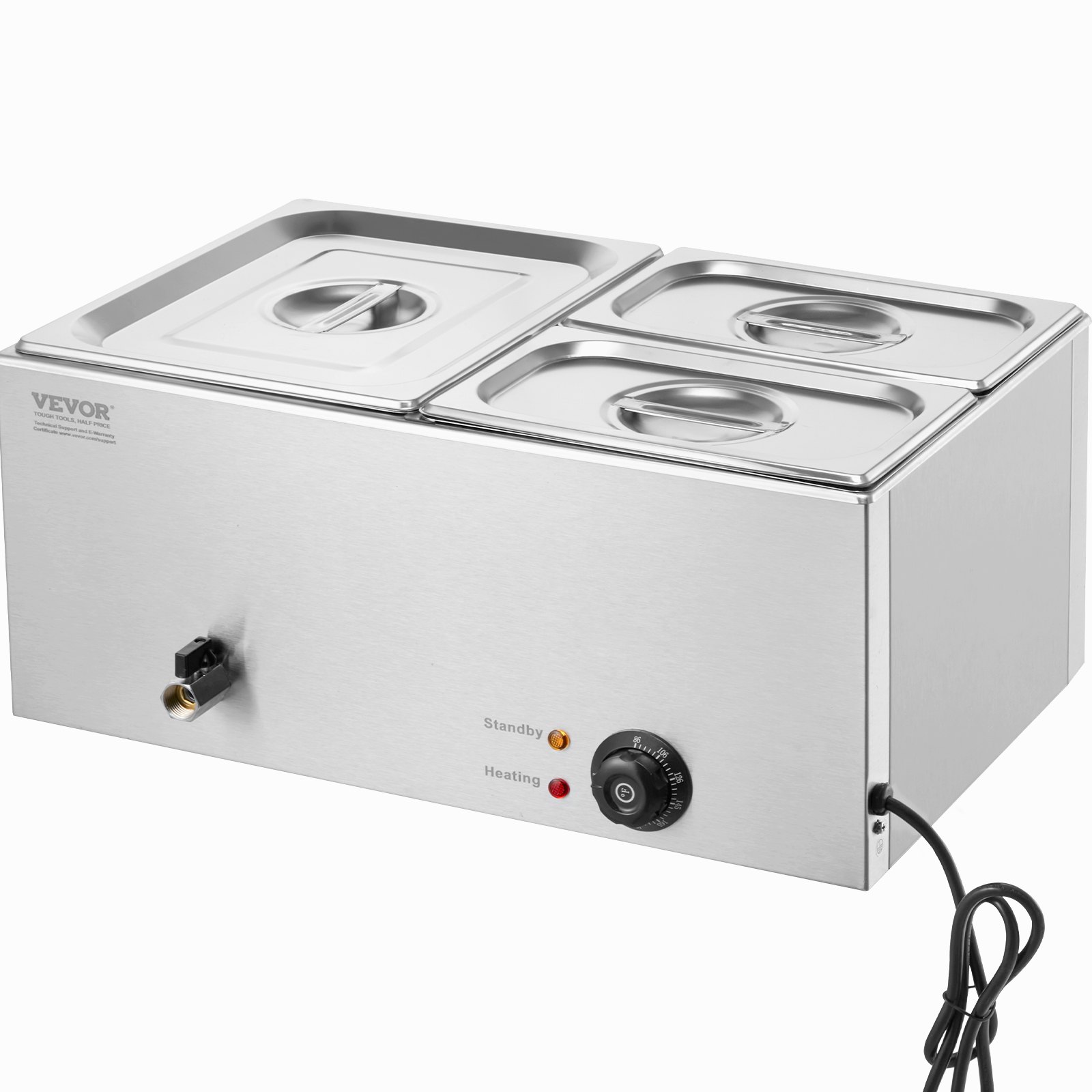 VEVOR Commercial Food Warmer, 3-Pan Electric Steam Table, 1200W Professional Countertop Stainless Steel Buffet Bain Marie with 86-185°F Temp Control for Catering, Buffet, Parties, Restaurants