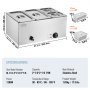 VEVOR Commerciële Voedselverwarmer 15,5L Voedselcontainers 2 x 1/3 + 2 x 1/6 Maten, Elektrische Verwarmingsplaat, 1200W RVS Aanrechtblad, Buffet Bain Marie, 30-85°C Temperatuurregeling