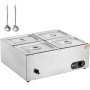 VEVOR 4-Pan Commercial Food Warmer, 4 x 8QT Electric Steam Table, 1500W Professional Countertop Stainless Steel Buffet Bain Marie with 86-185°F Temp Control for Catering and Restaurants, Silver
