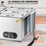 VEVOR 6-Pan Commercial Food Warmer, 6 x 5QT Electric Steam Table, 1500W Professional Countertop Stainless Steel Buffet Bain Marie with 86-185°F Temp Control for Catering and Restaurants, Silver