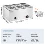 VEVOR Commercial Electric Food Warmer 6-Pan Countertop Buffet 13.5L Bain Marie