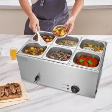 VEVOR voedselverwarmer komfoor gastronormbak 13,5L 6x1/6 formaat buffet