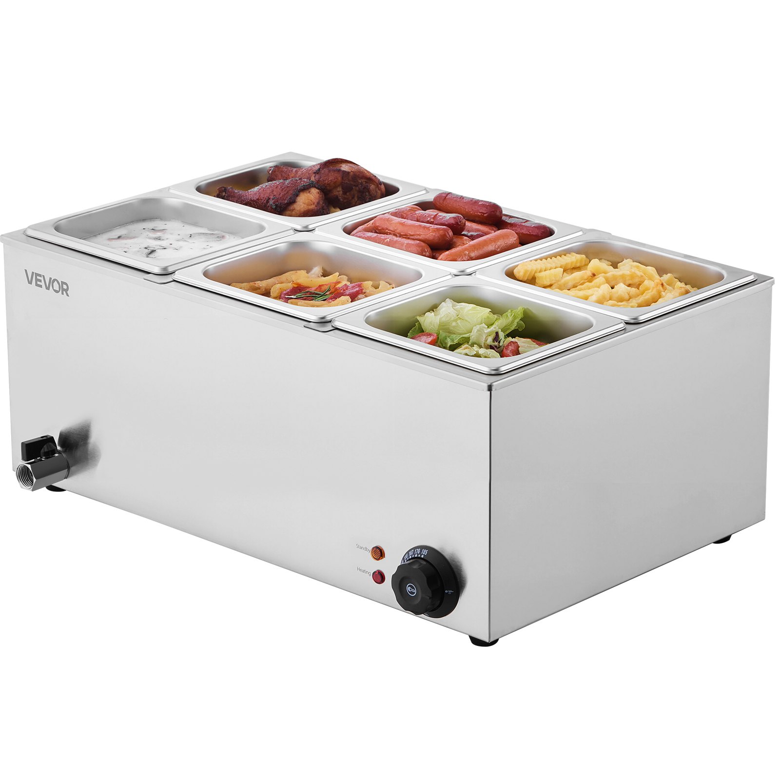 VEVOR Commercial Food Warmer, 6-Pan Electric Steam Table, 1200W Professional Countertop Stainless Steel Buffet Bain Marie with 86-185°F Temp Control for Catering, Buffet, Parties, Restaurants