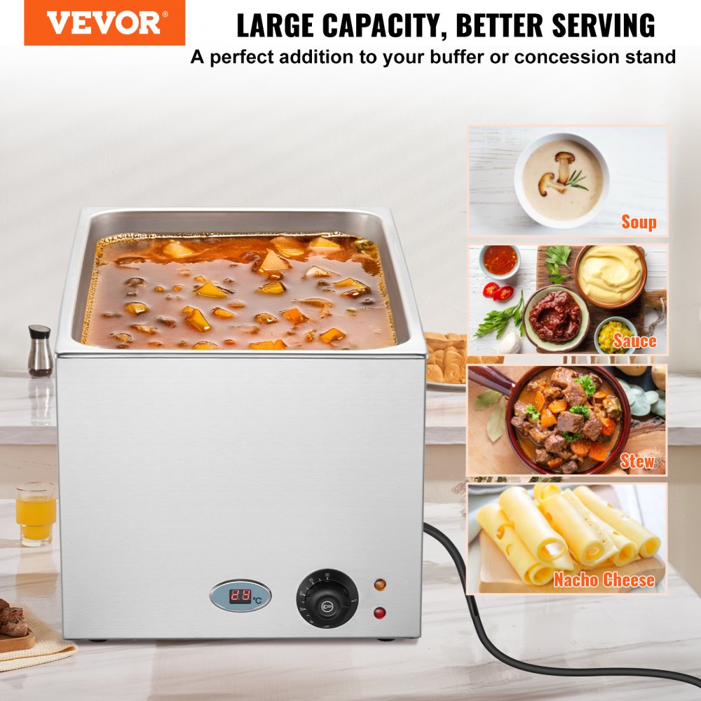 VEVOR Commercial Food Warmer 18L Bain Marie 1200W Electric Buffet Warmer Steam Table Food Warmer Countertop Stainless Steel Food Warmer Wet or Dry Use for Parties, Catering and Restaurant