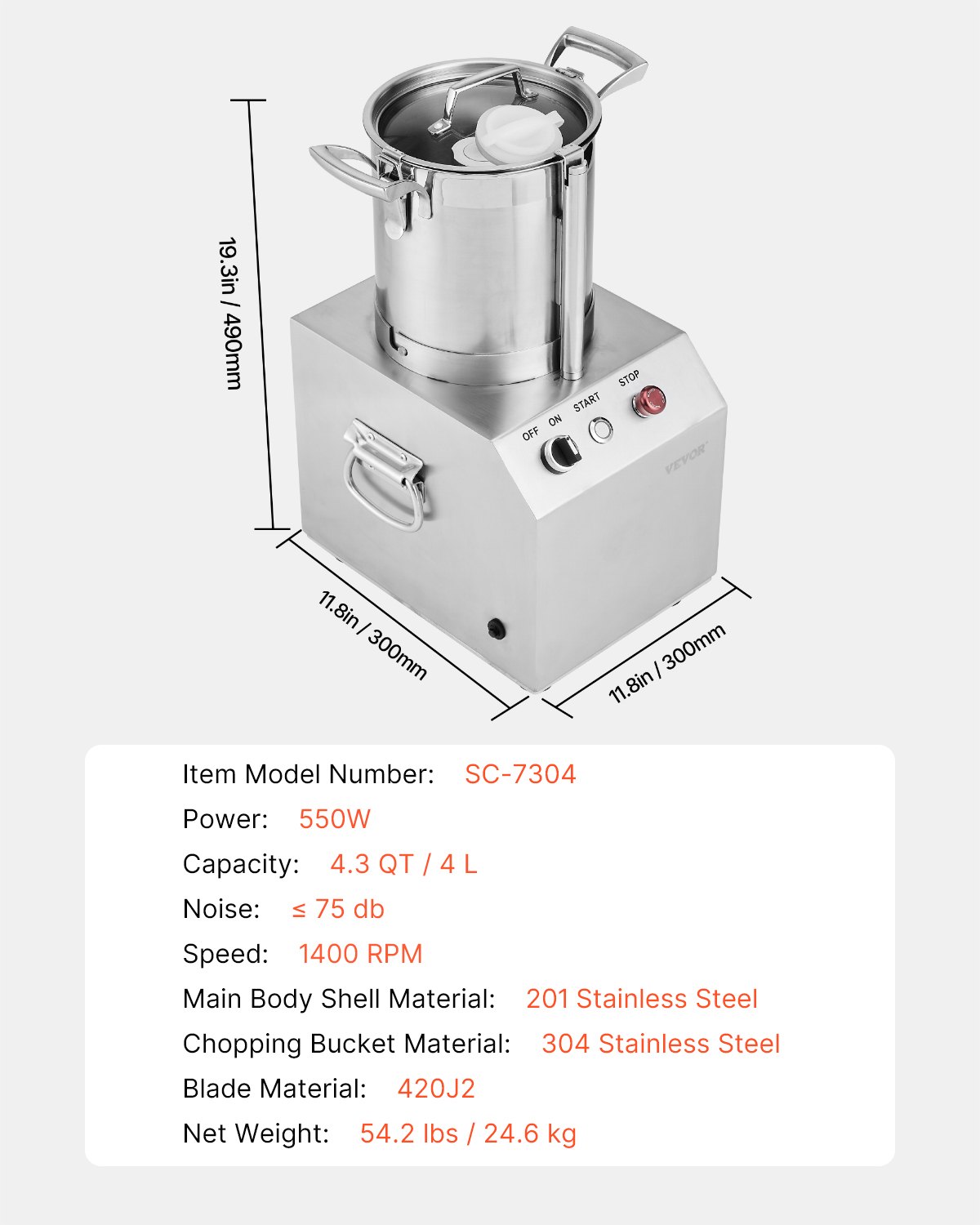 VEVOR Food Processor & Vegetable Chopper, 4L Food-Grade Stainless Steel Food Processor Chopper with 2 Extra S-Curve Blades, Ideal for Chopping Vegetables, Fruit, Grains, Nuts