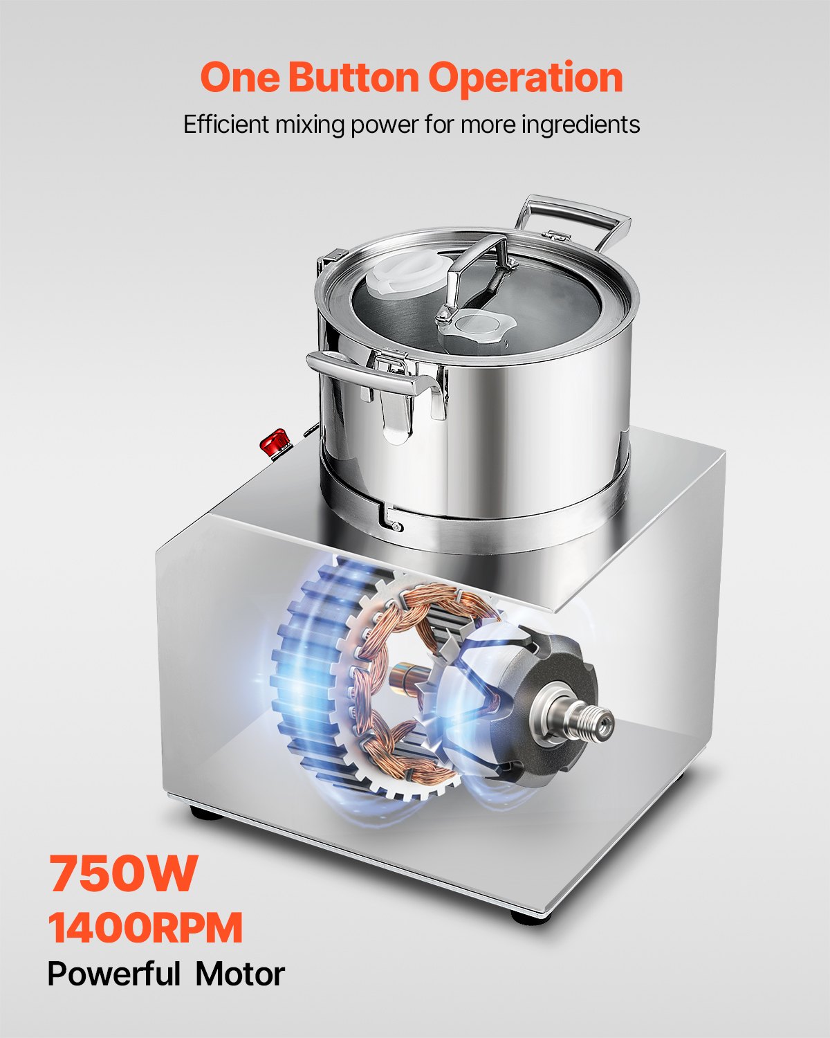 VEVOR Keukenmachine Groentesnijder 6 L Groentesnijder gemaakt van roestvrij staal van voedingskwaliteit met 2 extra S-vormige messen, multifunctioneel voor het hakken van groenten, fruit, granen, noten