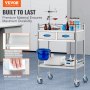 VEVOR laboratoriumserveerwagen, 2-laags roestvrijstalen rolwagen, medicijnwagen met twee laden, tandartswagen met afsluitbare wielen en een emmer, voor gebruik in laboratoria, ziekenhuizen en tandartsen