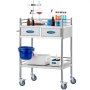 VEVOR laboratorium serveerwagen, 2-laags roestvrijstalen rolwagen, medische trolley met twee lades, tandheelkundige trolley met vergrendelbare wielen en een emmer, voor gebruik in laboratoria, ziekenhuizen en tandartspraktijken.