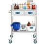 VEVOR laboratorium serveerwagen, 2-laags roestvrijstalen rolwagen, medische trolley met twee lades, tandheelkundige trolley met vergrendelbare wielen en een emmer, voor gebruik in laboratoria, ziekenhuizen en tandartspraktijken.