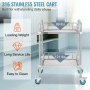 VEVOR stainless steel lab cart with 220 lbs load capacity, dual shelves, and easy cleanability.