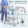 VEVOR stainless steel lab cart with rolling casters in a medical setting.