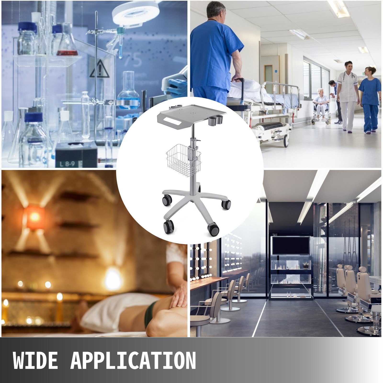 VEVOR Lab Medical Cart Mobile Rolling Cart Adjustable Height with Lab Basket Lab Medical Equipment Cart Desktop Mobile Cart