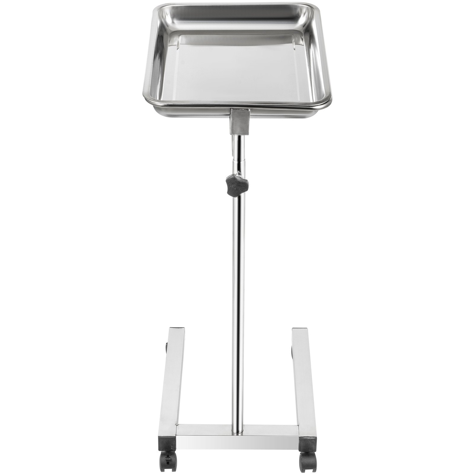 VEVOR Mayo Tray Stainless Steel Mayo Stand 18x14 Inch Trolley Mayo Tray Stand Adjustable Height 32-51 Inch Instrument Tray with Removable Tray & 4 Omnidirectional Wheels for Home Equipment Personal Ca