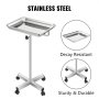 VEVOR Mayo Tray Stainless Steel Mayo Stand 18x14 Inch Trolley Mayo Tray Stand Adjustable Height 32-51 Inch Instrument Tray with Removable Tray & 4 Omnidirectional Wheels for Home Equipment Personal Ca