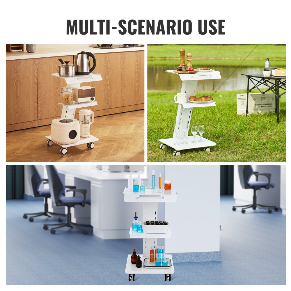 VEVOR Laboratoriumwagen, Medische Servicewagen met Geïntegreerd Stopcontact, Mobiele Dessertwagen van 3-laags metaal, met Draaibare Wielen, Draagvermogen 100 kg, voor Laboratorium, Kliniek, Schoonheidssalon, Salon