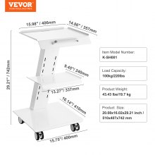 VEVOR laboratoriumwagen, medische servicewagen met geïntegreerd stopcontact, mobiel dessert van 3-laags metaal, met roterende wielen, belasting 100 kg, voor laboratorium, kliniek, schoonheidssalon, salon