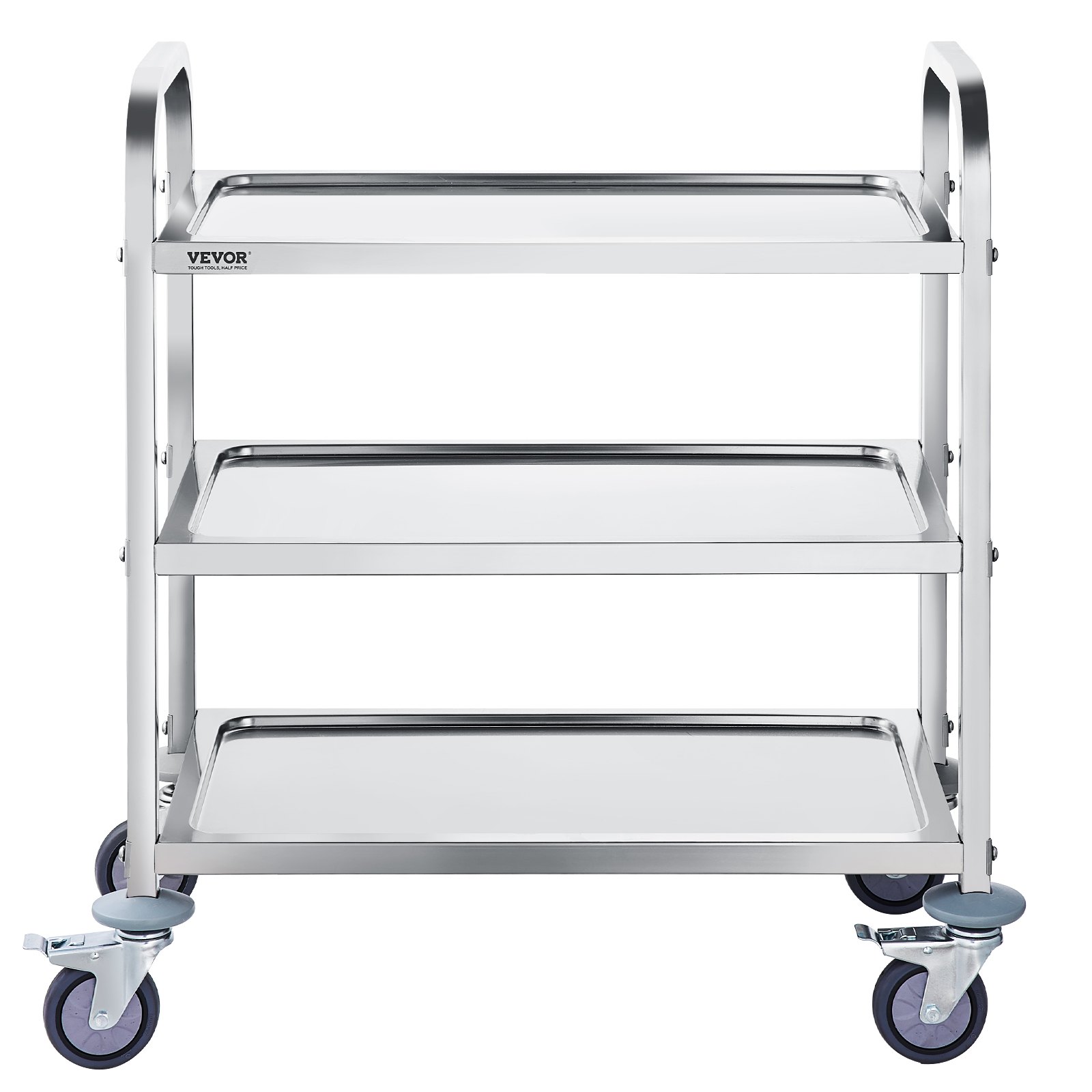 VEVOR Laboratoriumtrolley, apparatuurtrolley, serveerwagen voor medische technologie 201 Roestvrijstalen draagbare opruimtrolley 100 kg draagvermogen, 740 x 396 x 860 mm Laboratoriumrolwagen Medische trolley Drievoudig ontwerp Zilver