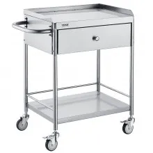 VEVOR Tweelaagse laboratoriumwagen Apparatuurwagen Medische technologie Serveerwagen 201 Roestvrijstalen draagbare afruimwagen met laden Draagvermogen 100 kg, 710 x 421 x 785 mm (met handvat) Laboratoriumwagen