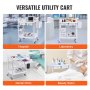 VEVOR 2 Tiers Lab Carts Mobile Medical Cart 2 Trays 2 Drawers 3 Trash Cans White