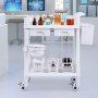 VEVOR 2 Tiers Lab Carts, Lab Utility Cart with 2 Trays, 2 Drawers & 4 Silent Wheels, Mobile Medical Cart with PP Material, Lab Rolling Cart with 3 Trash Cans for Lab, Clinic, Hospital, Salon, White