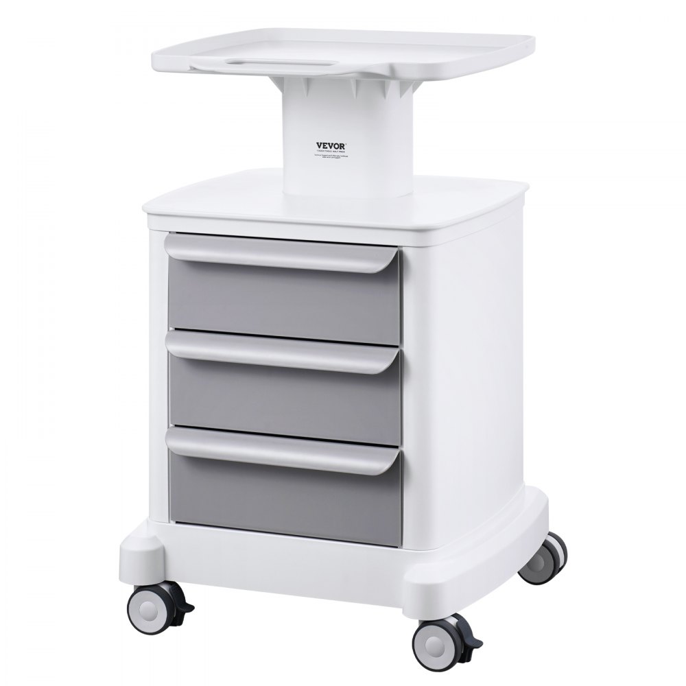VEVOR 4-laags laboratoriumwagen, laboratoriumwagen met 3 lades en 1 bovenste plank, mobiele medische wagen van ABS-materiaal, laboratoriumwagen met 4 stille wielen voor laboratorium, kliniek, ziekenhuis, salon, wit