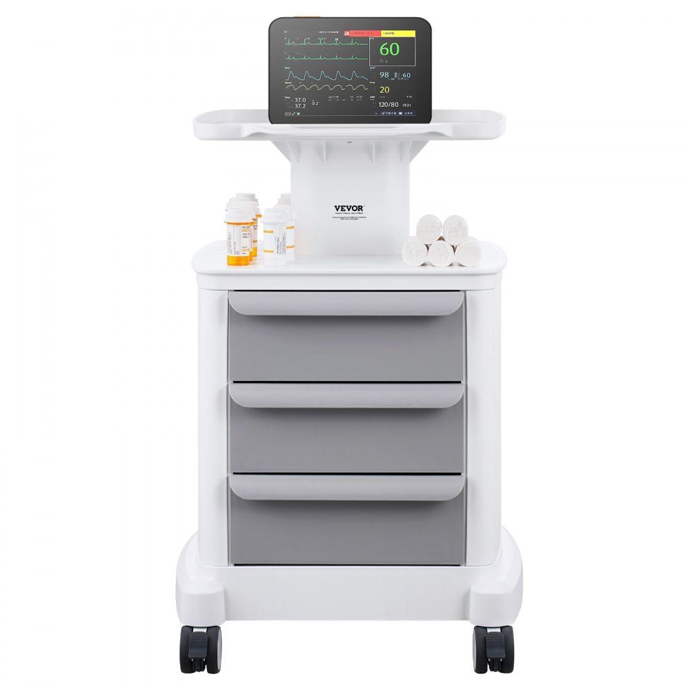 VEVOR 4-laags laboratoriumwagen, laboratoriumwagen met 3 lades en 1 bovenste plank, mobiele medische wagen van ABS-materiaal, laboratoriumwagen met 4 stille wielen voor laboratorium, kliniek, ziekenhuis, salon, wit