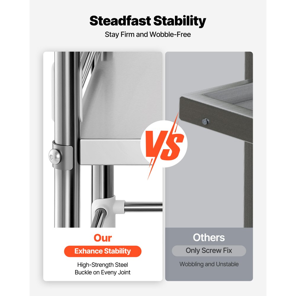 VEVOR Stainless Steel Cart, 3-Tier Rolling Lab Utility Cart with Lockable Wheels, Medical Serving Trolley Clinic Tray, Heavy Duty Mobile Service Storage Tray for Hospital, Restaurant, Kitchen, Salon