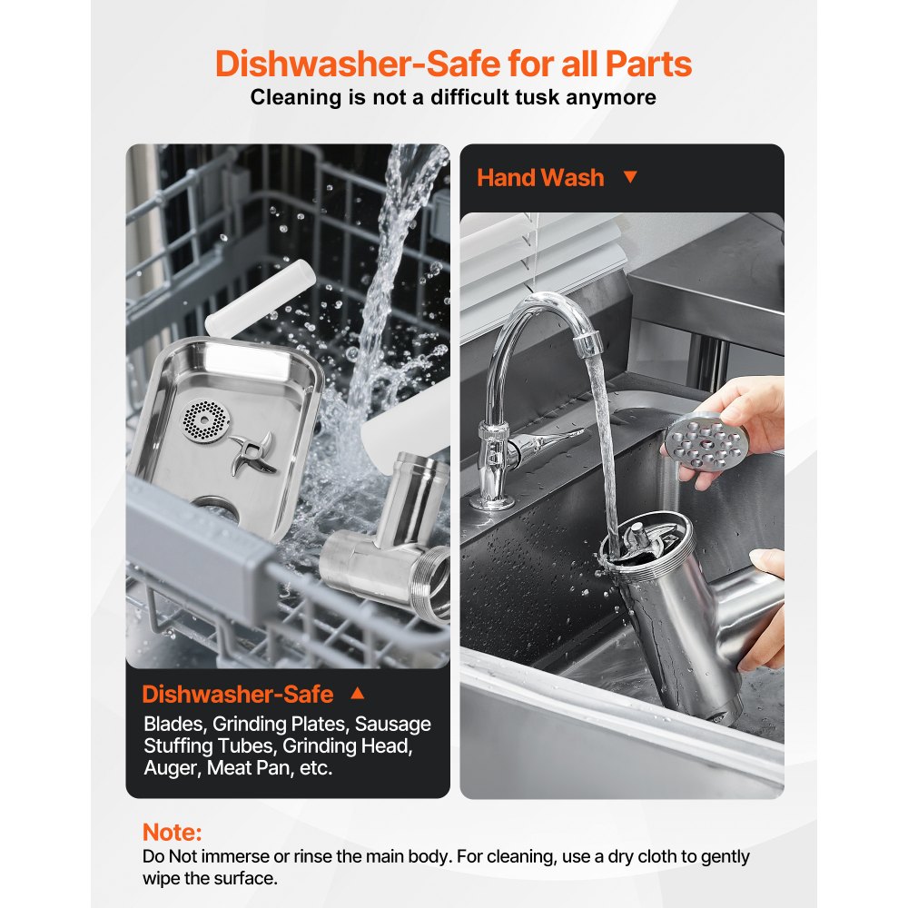 VEVOR Meat Grinder, 21 Lbs/Min Capacity Electric Meat Grinders with Blade, Grinding Plate, Sausage Maker, Stainless Steel Commercial Meat Mincer for Kitchen Restaurant Butcher Store