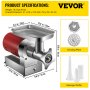 VEVOR elektrische vleesmolen 800 W, 300 kg/u capaciteit, 180 tpm, met 2 maalplaten, worstset, robuuste vleesmolen, commerciële vleesmolen