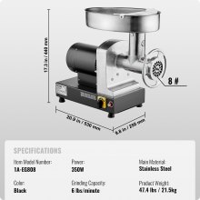 VEVOR Commerciële Elektrische Vleesmolen 2,72 kg/min Worstvulmachine 350 W