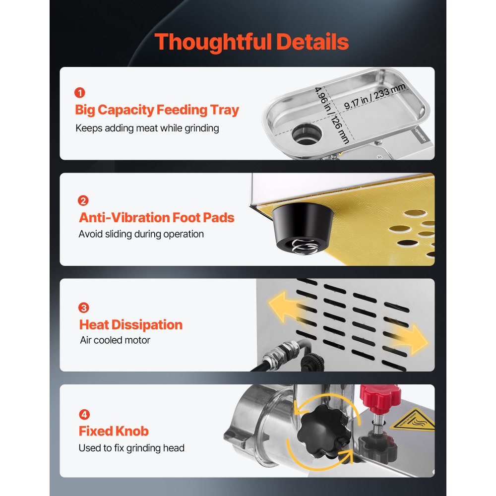 VEVOR Commercial Electric Meat Grinder, 2.27 kg/min Capacity, #8 Industrial Meat Mincer with 2 Stainless Steel Blades, 2 Grinding Plates, 600W Heavy-Duty Sausage Maker, for Kitchen, Restaurant