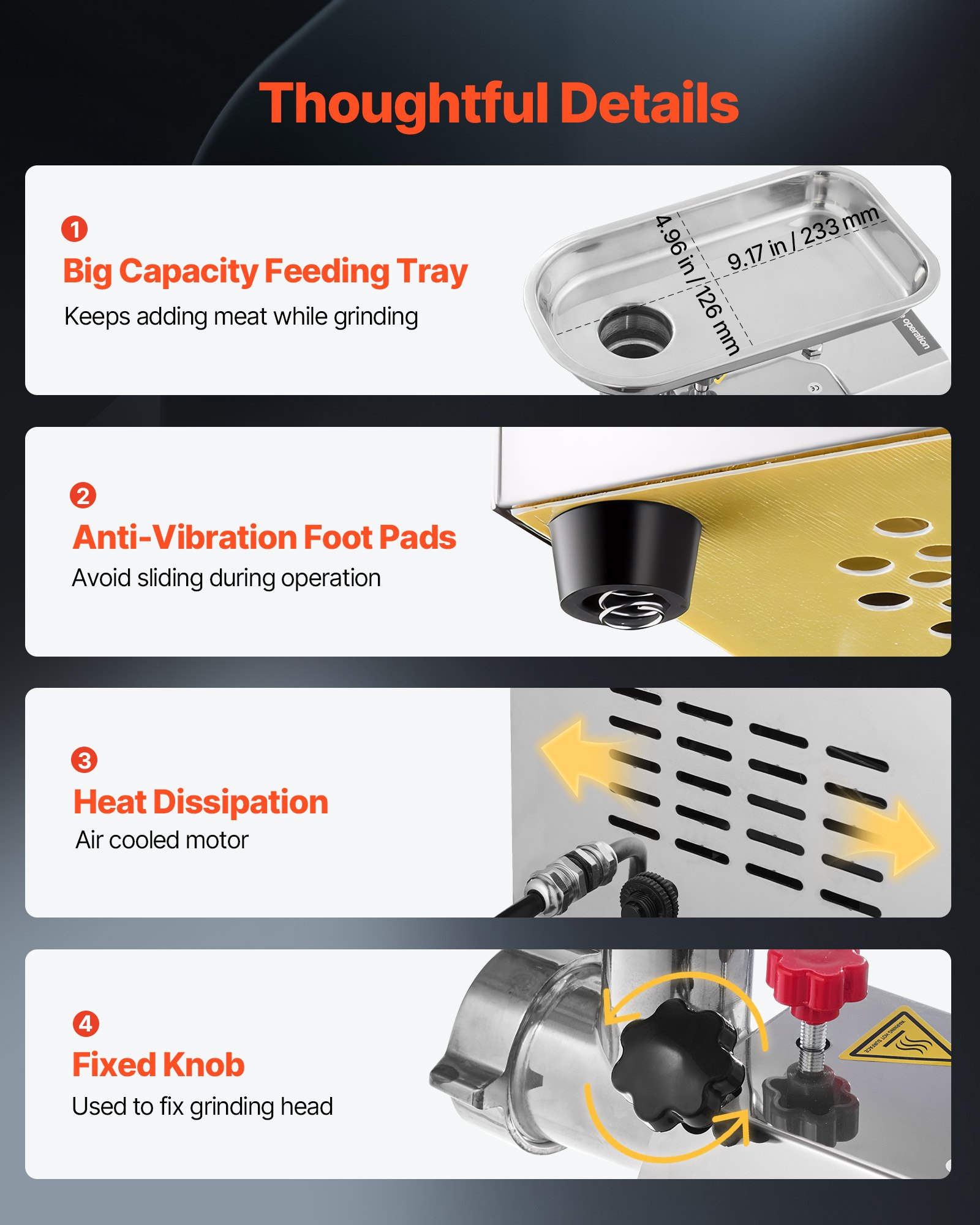 VEVOR Commercial Electric Meat Grinder, 2.27 kg/min Capacity, #8 Industrial Meat Mincer with 2 Stainless Steel Blades, 2 Grinding Plates, 600W Heavy-Duty Sausage Maker, for Kitchen, Restaurant