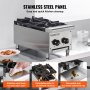 VEVOR Commercial Gas Stove with 2 Burners, Propane and Natural Gas Countertop Cooking Stove Range, Stainless Steel Gas Hot Plate, Commercial Cooking Equipment for Restaurant, 14KW